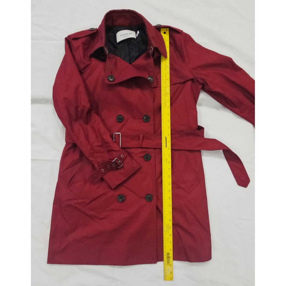 Coach Womens Double Breasted Belted Trench Coat Burgundy Red Large